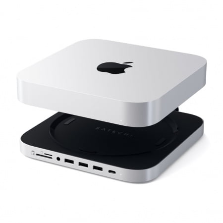 Stație și suport Hub din aluminiu Satechi Type-C pentru Mac Mini (SSD Enclosure), ST-MMSHS - Silver
