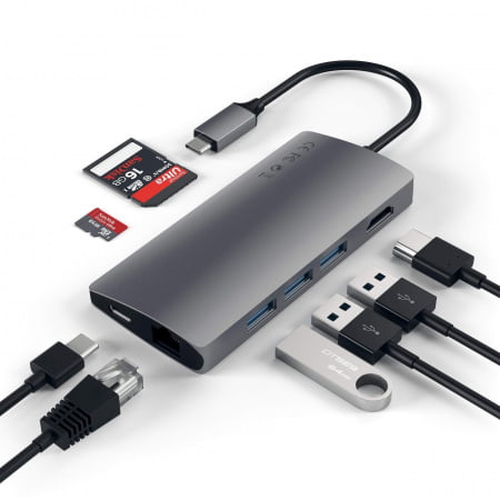 Adaptor Satechi Aluminium Type-C Multi-Port Adapter (HDMI 4K,3x USB 3.0,MicroSD,Ethernet V2) - Space Grey, ST-TCMA2M - imagine 4