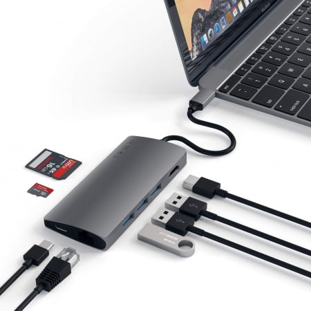 Adaptor Satechi Aluminium Type-C Multi-Port Adapter (HDMI 4K,3x USB 3.0,MicroSD,Ethernet V2) - Space Grey, ST-TCMA2M - imagine 3