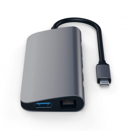 Adaptor Satechi Aluminiu Type-C Multimedia (HDMI 4K,1x USB-C,Ethernet,1x USB 3.0,MicroSD,MiniDP), Space Grey, ST-TCMM8PAM - imagine 3
