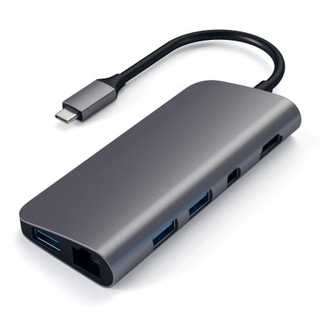Adaptor Satechi Aluminiu Type-C Multimedia (HDMI 4K,1x USB-C,Ethernet,1x USB 3.0,MicroSD,MiniDP), Space Grey, ST-TCMM8PAM