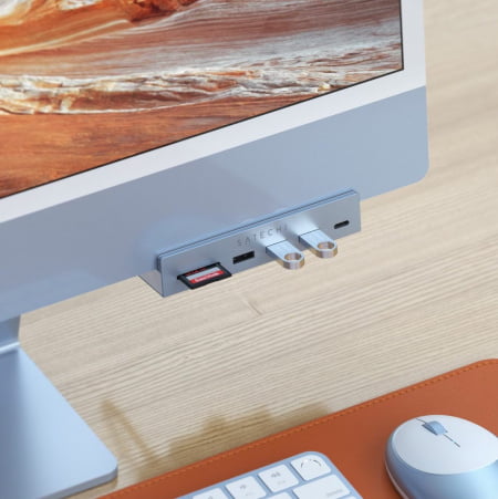 Adaptor Satechi USB-C Clamp Hub iMac 24inch (2021) / (1x USB-C up to 5 Gbps,3x USB-A 3.0 up to 5 Gbps, inc. Apple S.Drive Micro/SD), Blue, ST-UCICHB - imagine 3