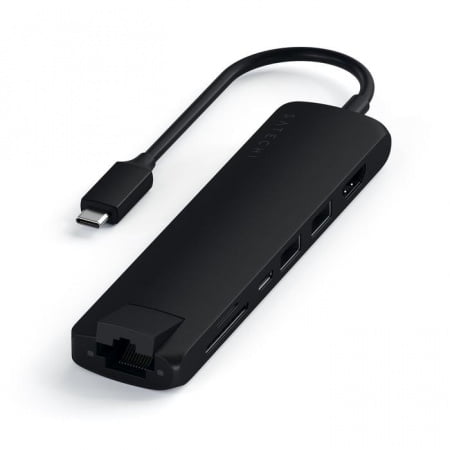 Adaptor Satechi Type-C Slim Multiport (1xHDMI 4K, 2x USB-A, 1x SD, 1x Ethernet), Black, ST-UCSMA3K