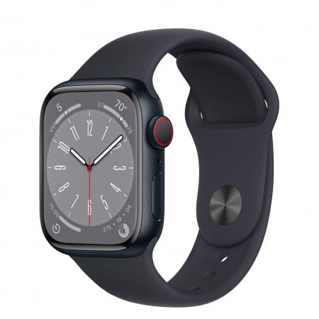 Apple Watch S8 Cellular 41mm Midnight Aluminium Case, Midnight Sport Band - Regular, mnhv3wb/a