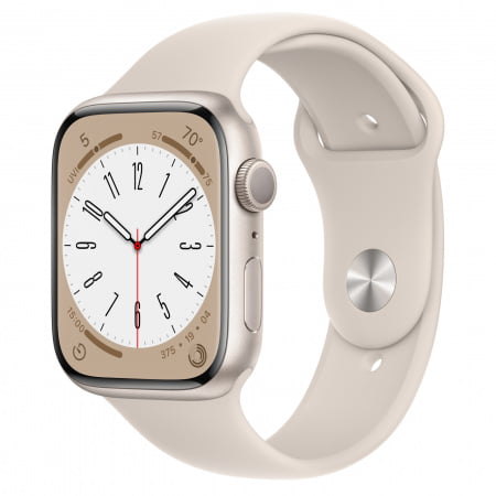 Apple Watch S8 GPS 45mm Starlight Aluminium Case, Starlight Sport Band - Regular, mnp23wb/a