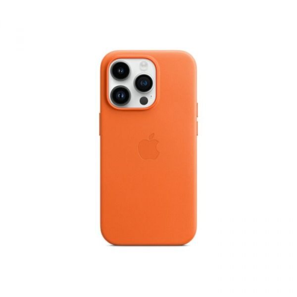 Husa de protectie Apple iPhone 14 Pro Leather Case, MagSafe - Orange, mppl3zm/a
