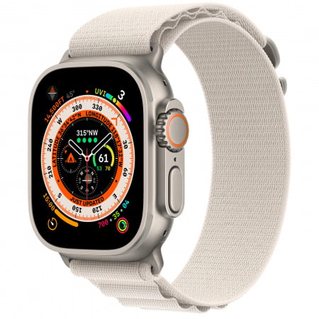 Apple Watch Ultra Cellular, 49mm Titanium Case, Starlight Alpine Loop - Large, mqft3wb/a
