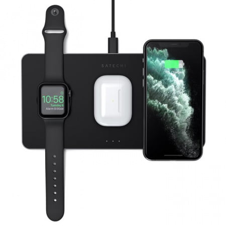 Incarcator Satechi Trio Wireless Charging Pad pentru Apple Watch, Airpods, iPhone, Negru, ST-X3TWCPM