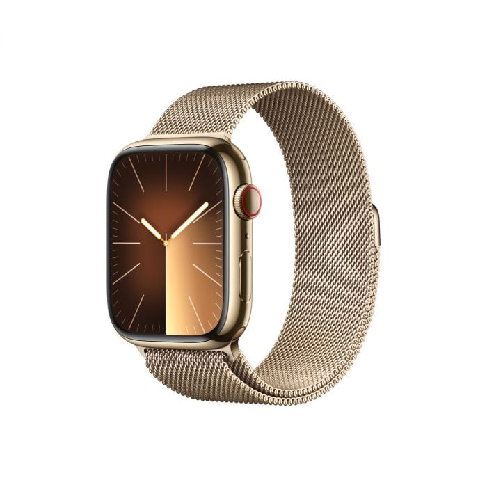 Apple Watch 9 GPS + Cellular, 45mm Gold Stainless Steel Case, Gold Milanese Loop, MRMU3QP/A