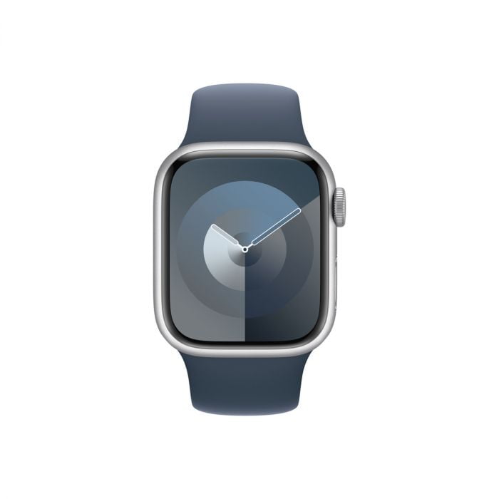 Apple Watch 9 GPS, 41mm Silver Aluminium Case, Storm Blue Sport Band - M/L, MR913QP/A - imagine 2