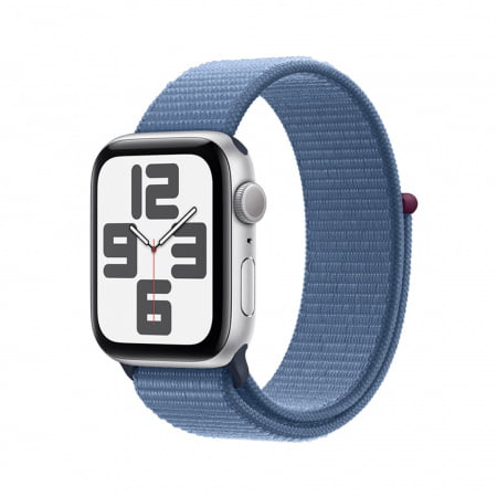 Apple Watch SE2 v2 GPS 44mm Silver Alu Case w Winter Blue Sport Loop, mref3qp/a