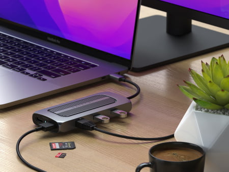 Satechi Aluminium USB-C Multiport MX Adapter (Dual 4K HDMI 60Hz/30Hz,USB-C PD 100W,Ethernet,1xUSB-C 5Gbps,2xUSB-A 3.0,Micro/SD,3.5mm audio) - Space Grey, ST-UCMXAM - imagine 7