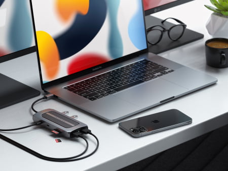 Satechi Aluminium USB-C Multiport MX Adapter (Dual 4K HDMI 60Hz/30Hz,USB-C PD 100W,Ethernet,1xUSB-C 5Gbps,2xUSB-A 3.0,Micro/SD,3.5mm audio) - Space Grey, ST-UCMXAM - imagine 8