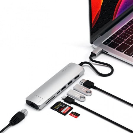 Satechi Aluminium Type-C Slim Multiport (1xHDMI 4K,2x USB-A,1x SD,1x Ethernet) - Silver, ST-UCSMA3S - imagine 2