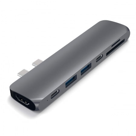 Satechi Aluminium Type-C PRO Hub (HDMI 4K,PassThroughCharging,2x USB3.0,2xSD,ThunderBolt 3) - Space Grey, ST-CMBPM - imagine 4
