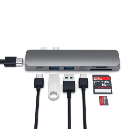 Satechi Aluminium Type-C PRO Hub (HDMI 4K,PassThroughCharging,2x USB3.0,2xSD,ThunderBolt 3) - Space Grey, ST-CMBPM - imagine 3