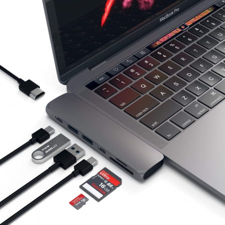 Satechi Aluminium Type-C PRO Hub (HDMI 4K,PassThroughCharging,2x USB3.0,2xSD,ThunderBolt 3) - Space Grey, ST-CMBPM - imagine 2