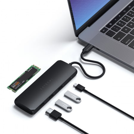 Satechi Aluminium USB-C Hybrid Multiport adapter (SSD Enclosure, HDMI 4K, 2 x USB-A 3.1 Gen 2 up to 10 Gbps) - Black, ST-UCHSEK - imagine 4