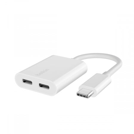 Belkin ROCKSTAR Dual USB-C Audio + Charge Adapter - White, F7U081btWH