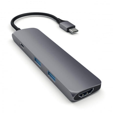 Satechi Aluminum SLIM Type-C MultiPort Adapter (HDMI 4K,PassThroughCharging,2x USB 3.0) - Space Grey, ST-CMAM