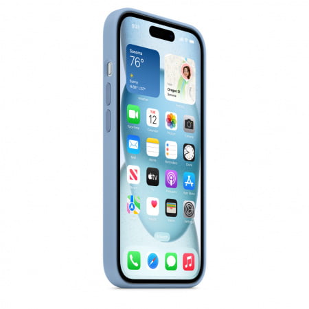 Apple iPhone 15 Silicone Case w MagSafe - Winter Blue, mt0y3zm/a - imagine 7