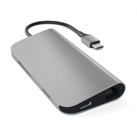 Satechi Aluminium Type-C Multi-Port Adapter (HDMI 4K,3x USB 3.0,MicroSD,Ethernet) - Space Grey, ST-TCMAM - imagine 2