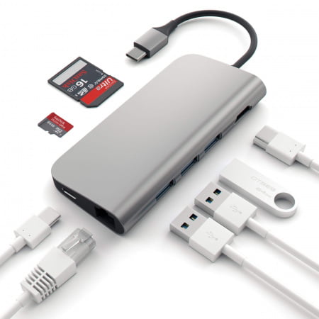 Satechi Aluminium Type-C Multi-Port Adapter (HDMI 4K,3x USB 3.0,MicroSD,Ethernet) - Space Grey, ST-TCMAM - imagine 4
