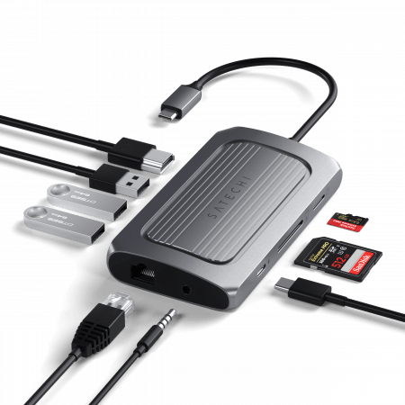 Satechi Aluminium USB4 Multiport Adapter w 8K HDMI (1x8K HDMI/30Hz, USB-C PD 100W, Ethernet, 2xUSB-A 3.2, 1xUSB-A 2.0, Micro/SD, 3.5mm audio) - Space Grey, ST-U4MA3M - imagine 6