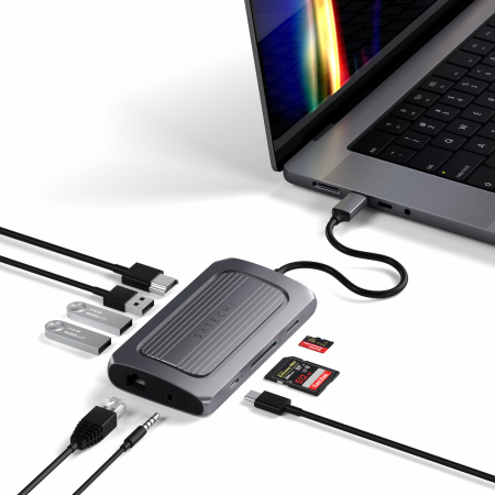 Satechi Aluminium USB4 Multiport Adapter w 8K HDMI (1x8K HDMI/30Hz, USB-C PD 100W, Ethernet, 2xUSB-A 3.2, 1xUSB-A 2.0, Micro/SD, 3.5mm audio) - Space Grey, ST-U4MA3M - imagine 5