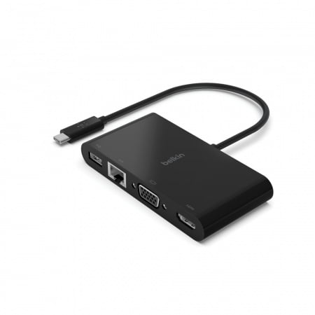 Belkin USB-C Multimedia Adapter (GBE - HDMI - VGA - USB-A) - Black, AVC005BTBK