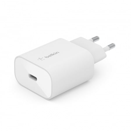 Belkin BOOST CHARGE 25w USB-C PD PPS Single Wall Charger w/ 1m C- C Cable - White, WCA004vf1MWH-B6