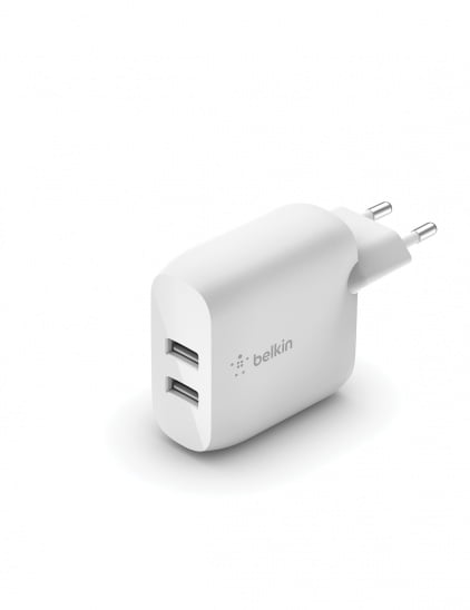 Belkin BOOST CHARGE 24w 12w X2 USB-A, Dual Wall Charger - White, WCB002vfWH