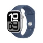Apple Watch Series 10 GPS, 42mm Silver Aluminium Case, Denim Sport Band - S/M, mwwa3qc/a