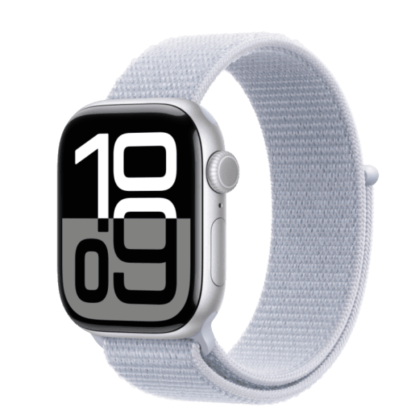 Apple Watch Series 10 GPS, 42mm Silver Aluminium Case, Blue Cloud Sport Loop, mwwd3qc/a