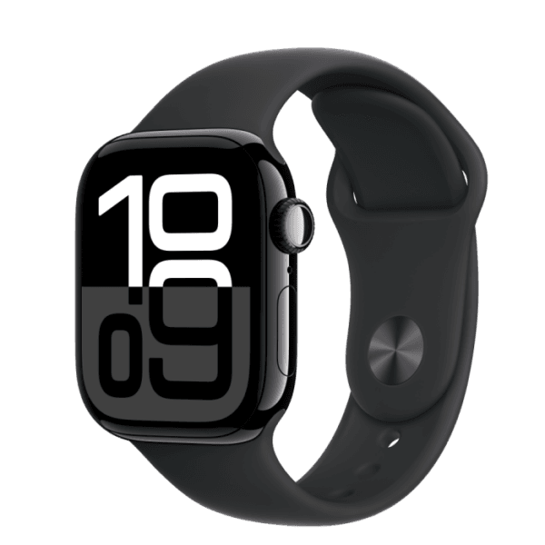 Apple Watch Series 10 GPS, 42mm Jet Black Aluminium Case, Black Sport Band - S/M, mwwe3qc/a